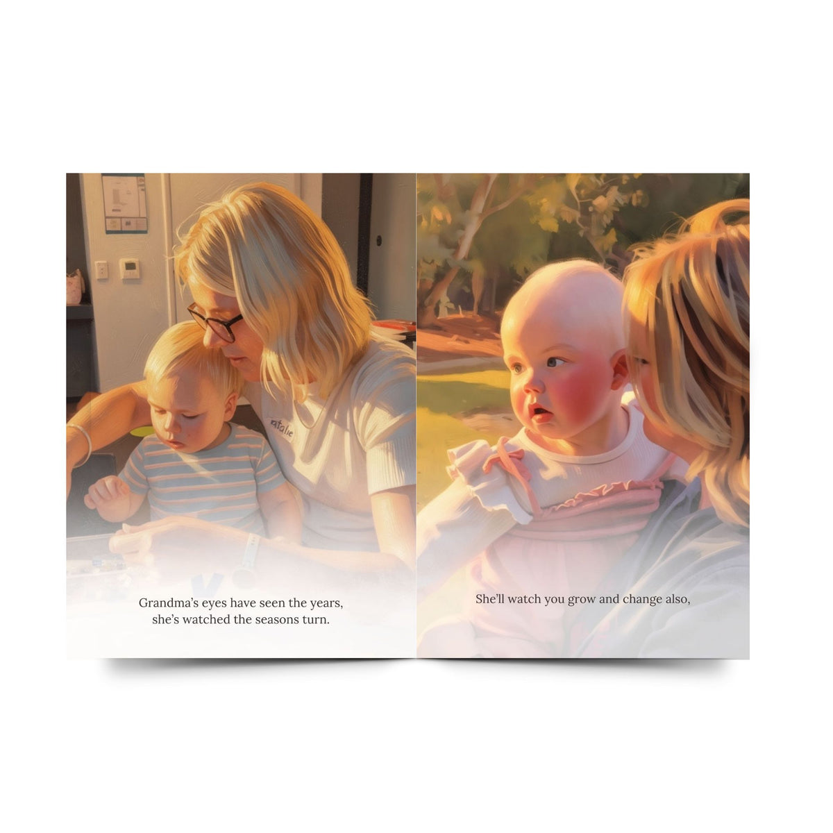 Personalised Grandma's Eyes storybook pages celebrating the special bond between Grandma and their grandchild