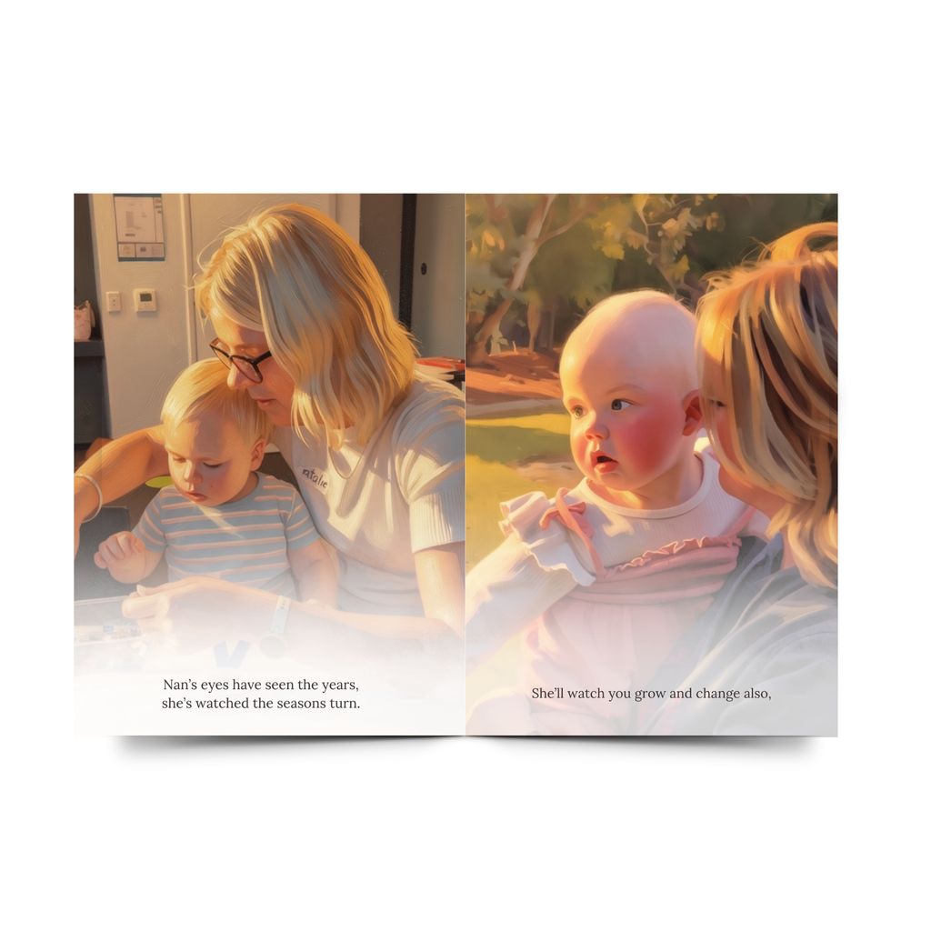 Personalised Nan's Eyes storybook pages celebrating the special bond between Nan and their grandchild
